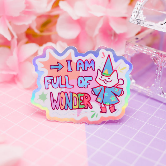"I am full of WONDER" wizard cat holographic vinyl sticker