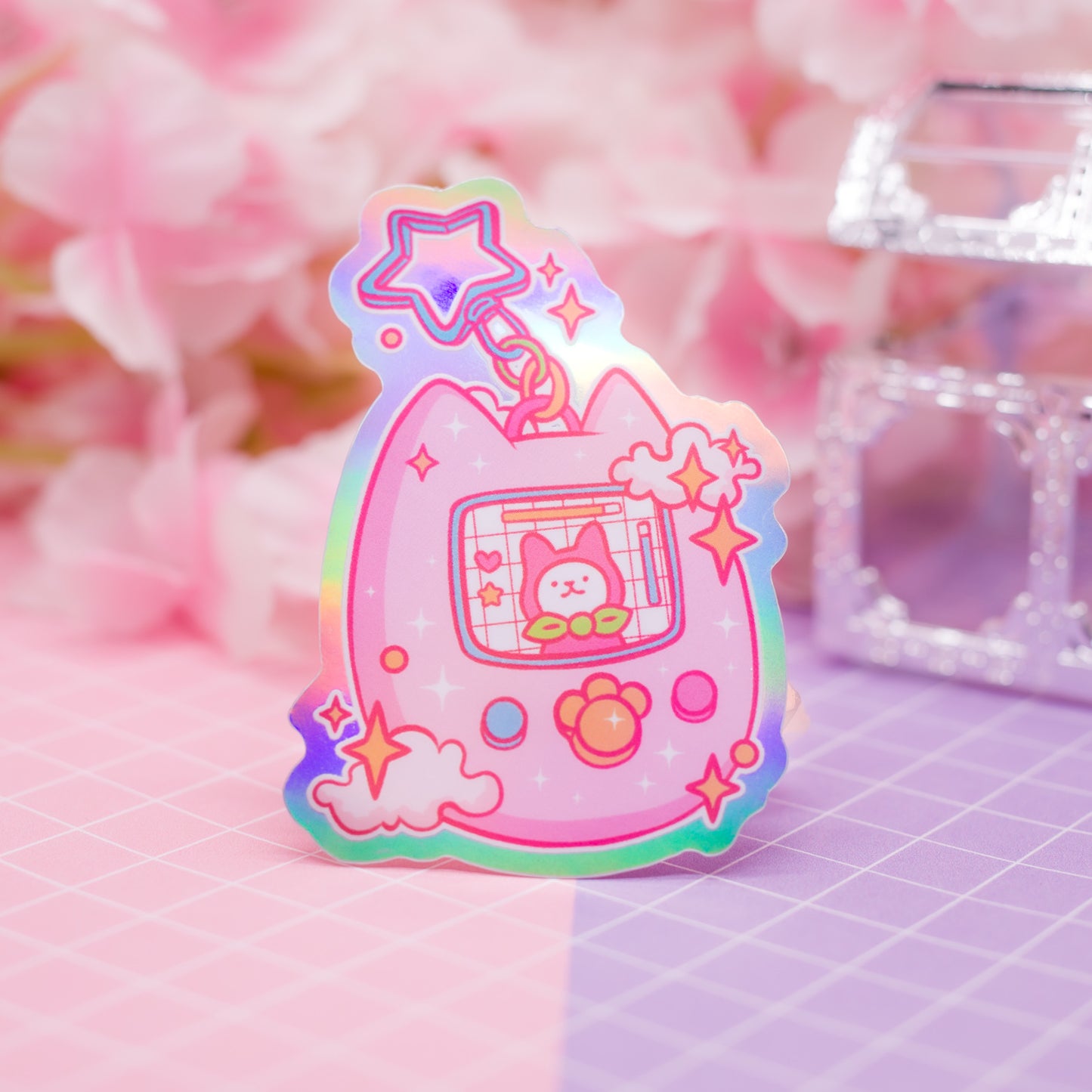 CaTamagotchi - holographic vinyl sticker
