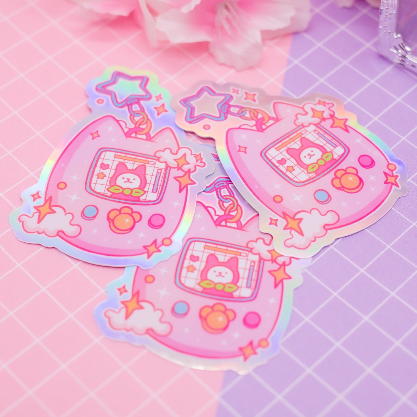 CaTamagotchi - holographic vinyl sticker