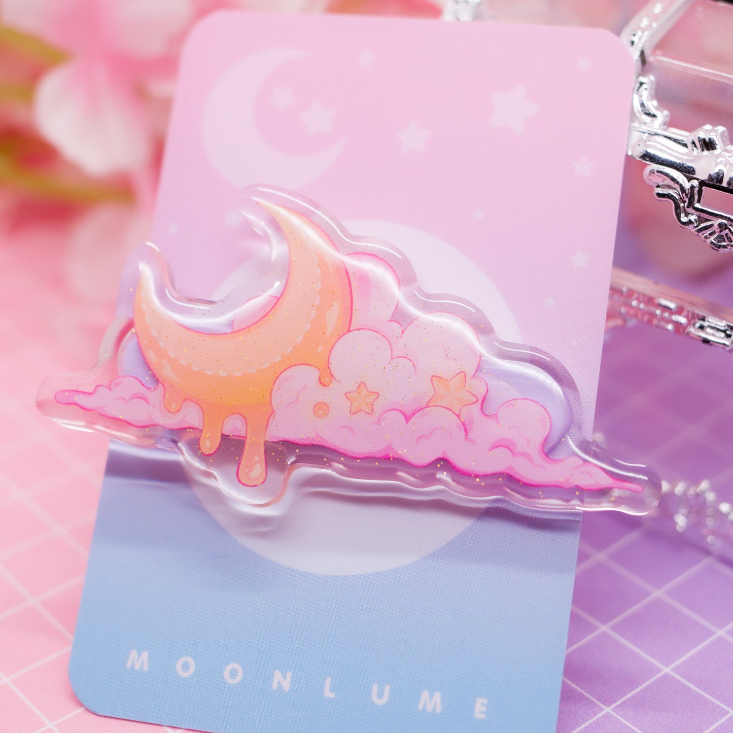 Melting Moon acrylic hair clip (with glitter!)