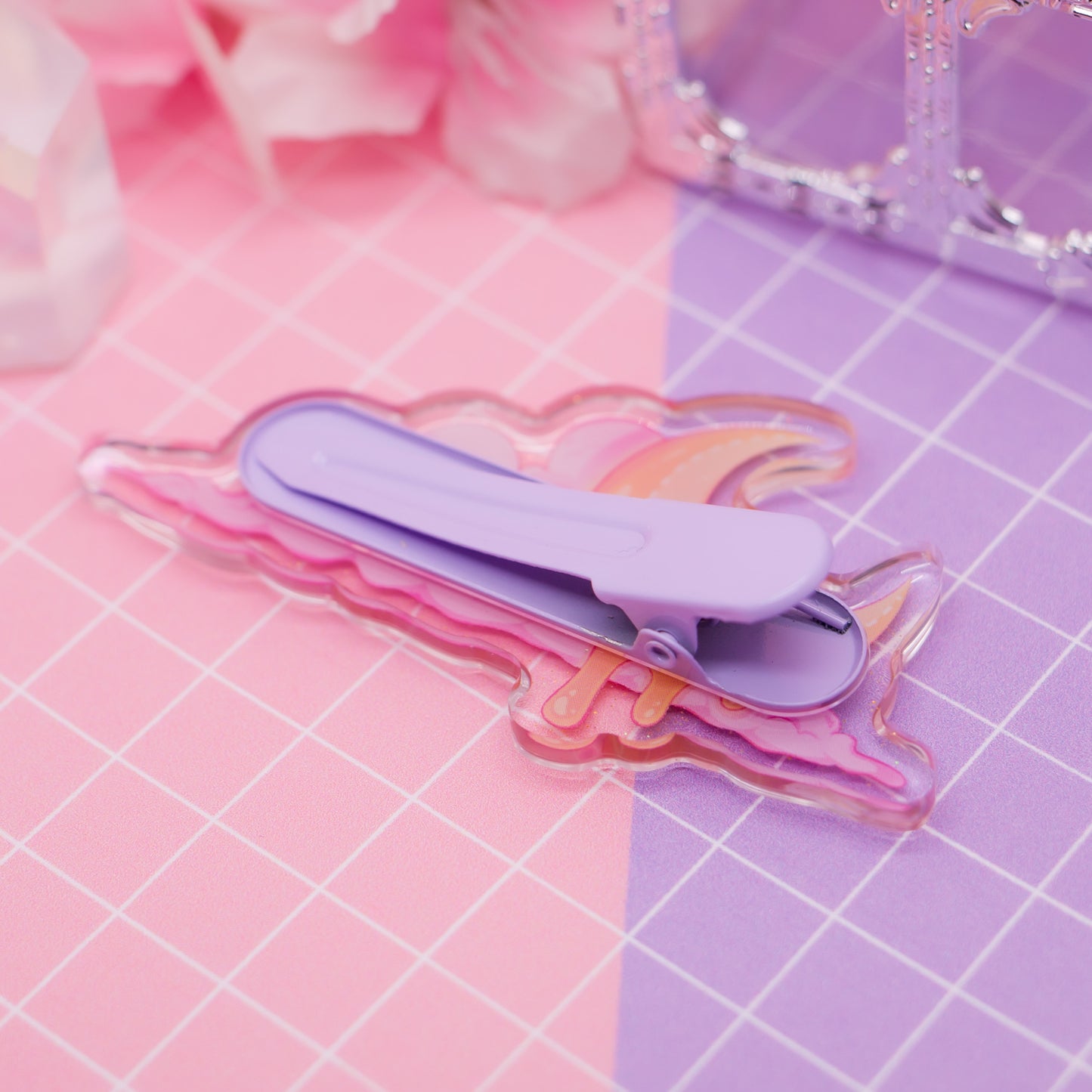 Melting Moon acrylic hair clip (with glitter!)