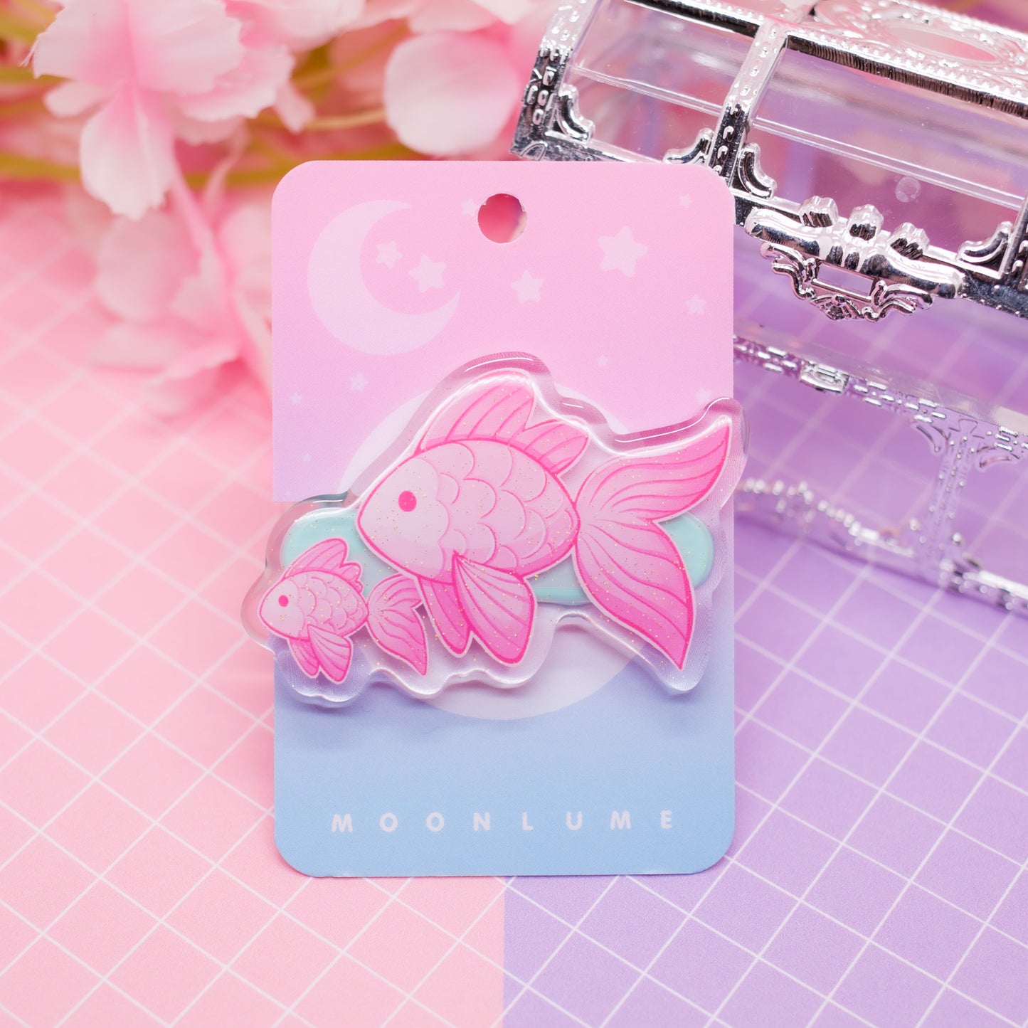 Pink Fish acrylic hair clip (with glitter!)