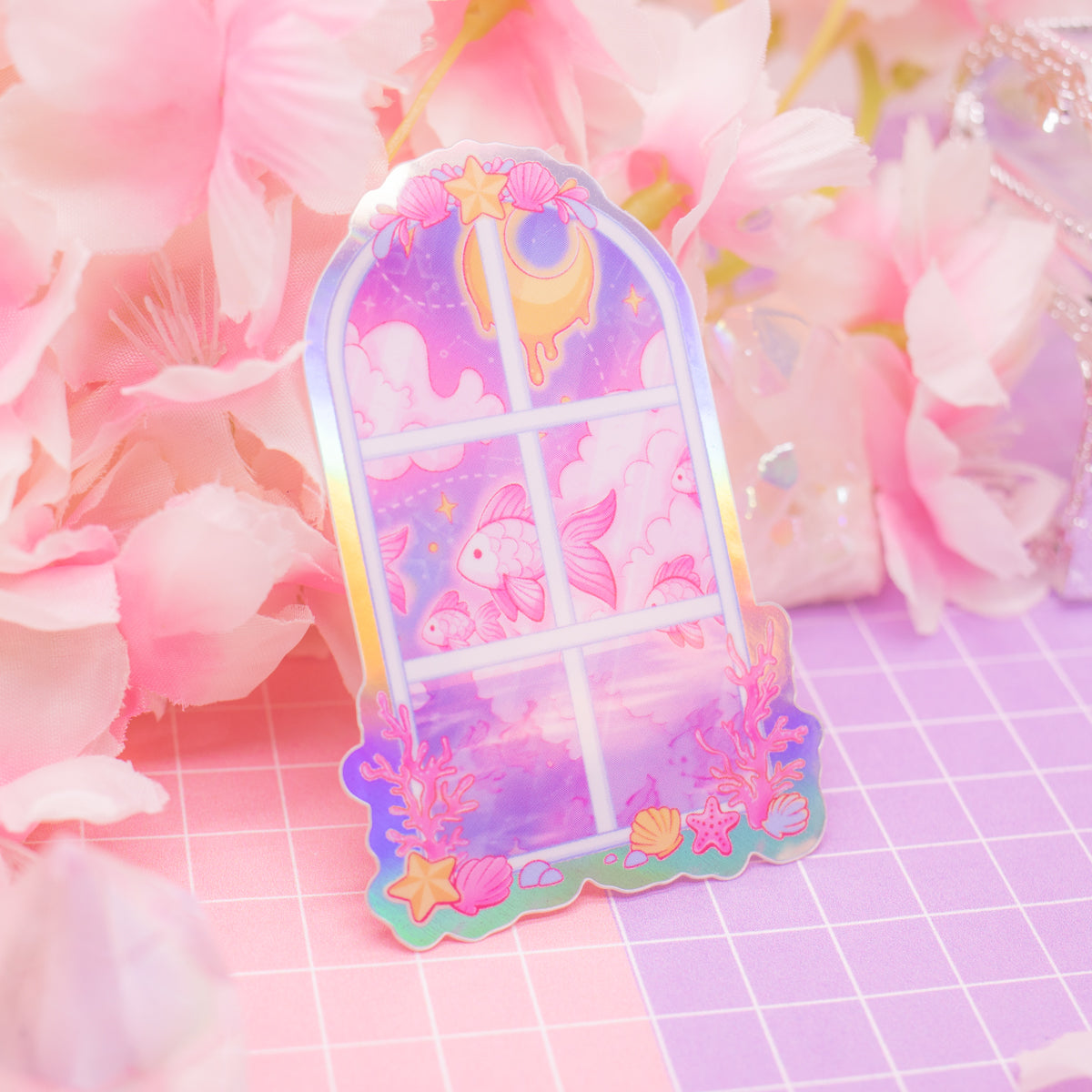 Cosmic Ocean Window - holographic vinyl sticker