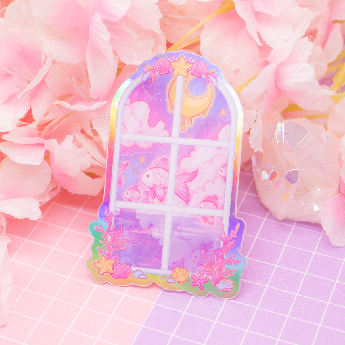Cosmic Ocean Window - holographic vinyl sticker