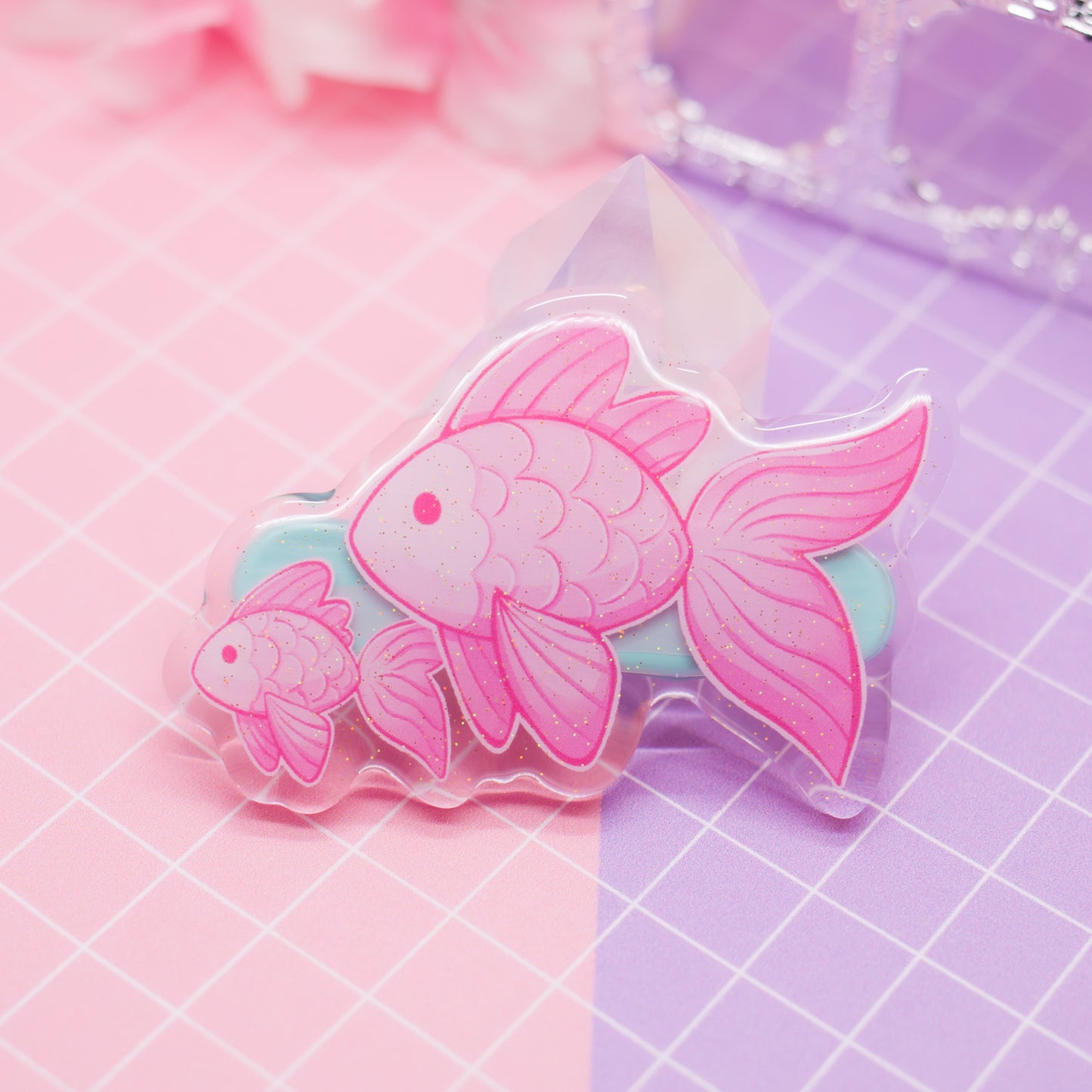 Pink Fish acrylic hair clip (with glitter!)