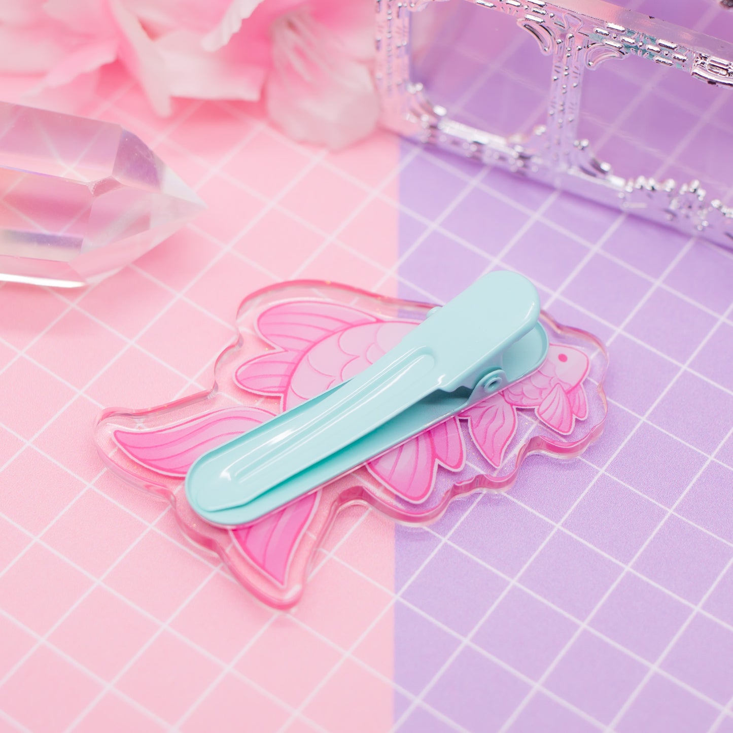 Pink Fish acrylic hair clip (with glitter!)