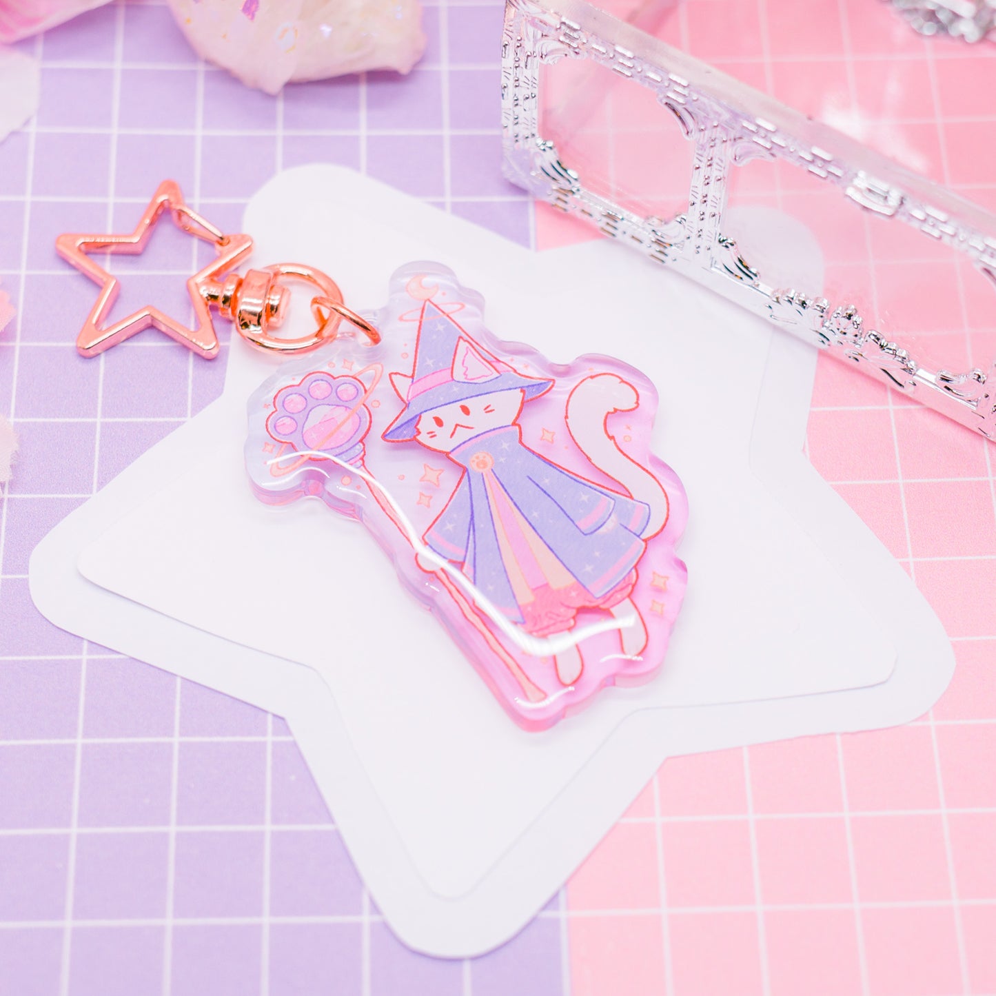 Cat Wizard - acrylic charm / keychain (gradient acrylic)