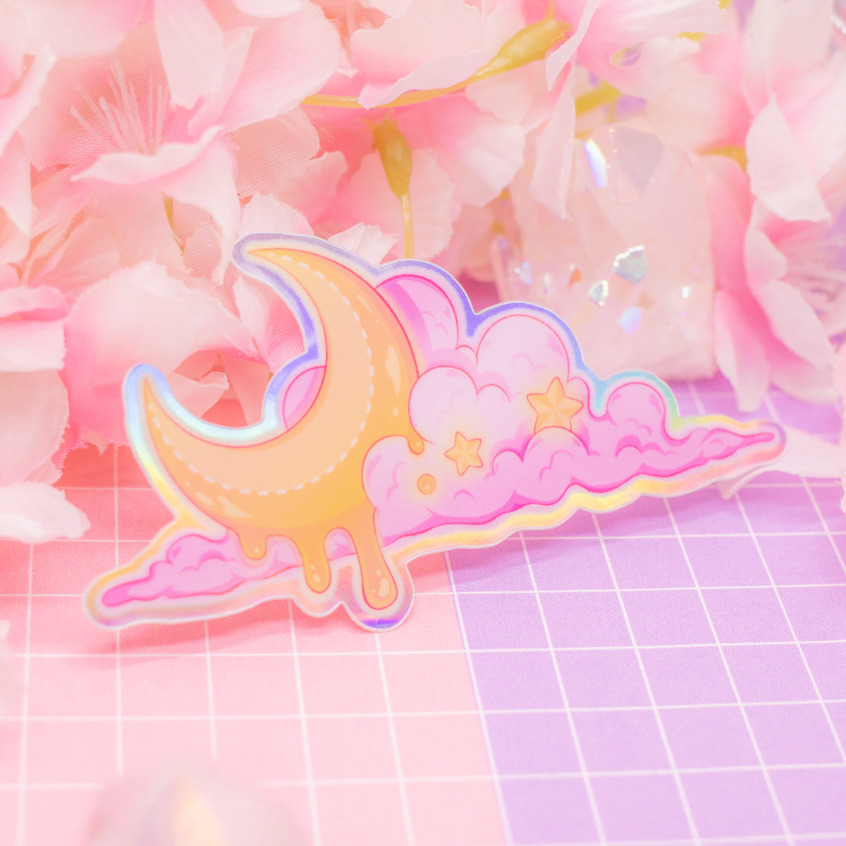 Melting Moon Cloud - holographic vinyl sticker