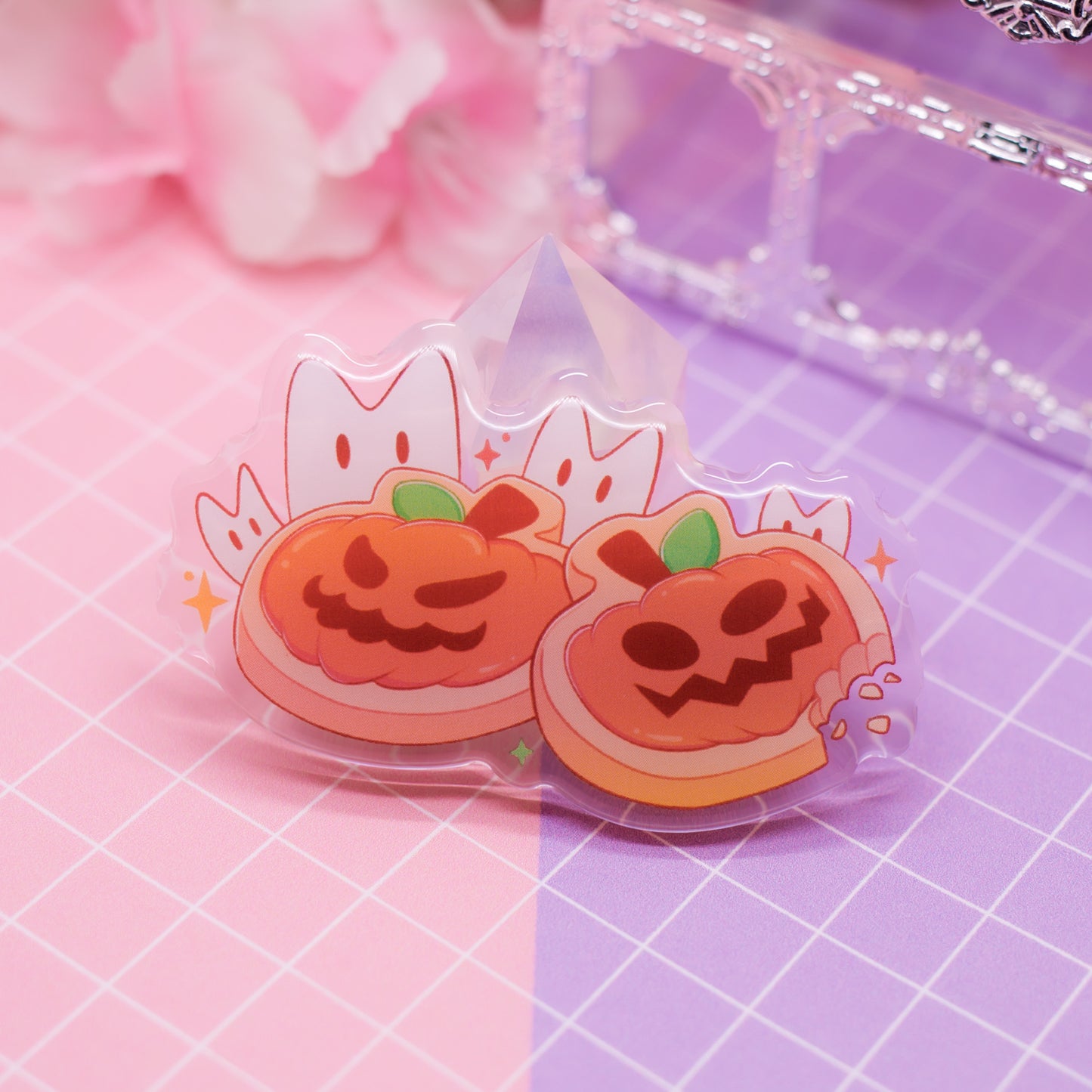 Halloween Pumpkin Cookies and Cat Ghosts acrylic hair clip
