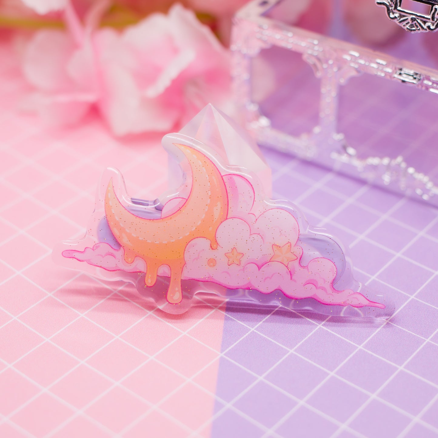 Melting Moon acrylic hair clip (with glitter!)