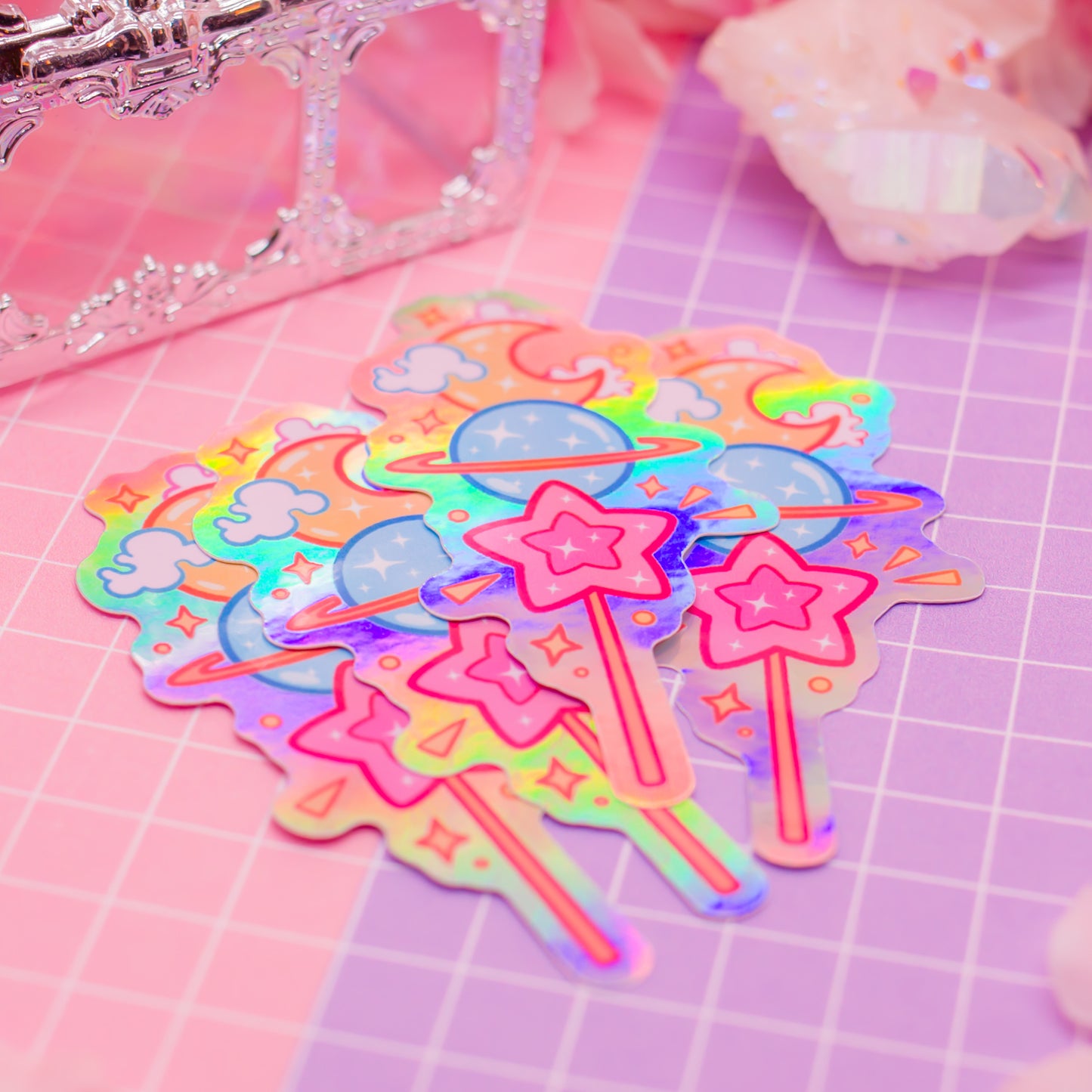 Cosmic Snacks - Space Dango - holographic vinyl sticker