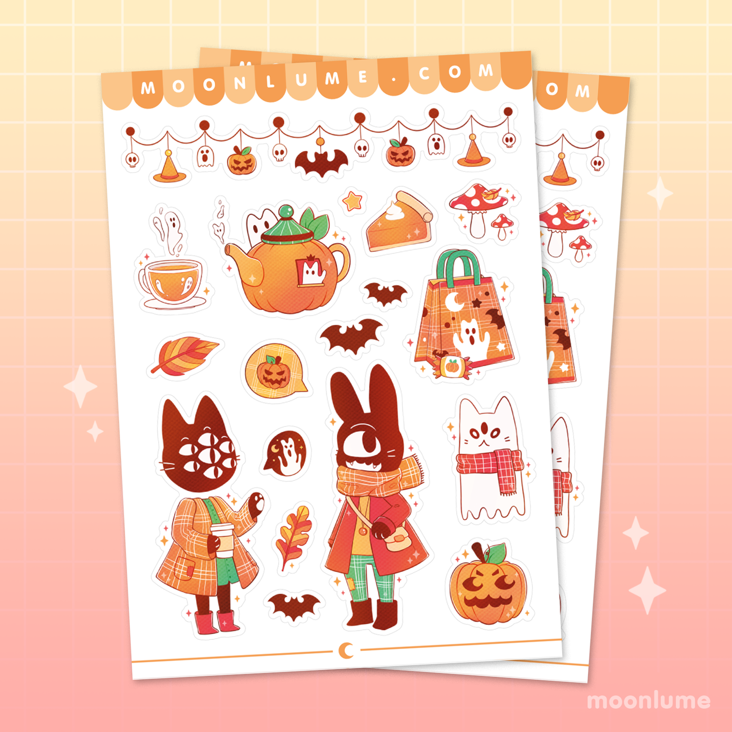 Halloween sticker sheet set - Spooky Town - matte vinyl sticker sheets