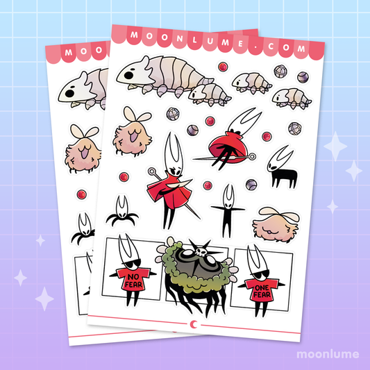 Hollow Knight Silksong - matte vinyl sticker sheet - Hornet and friends