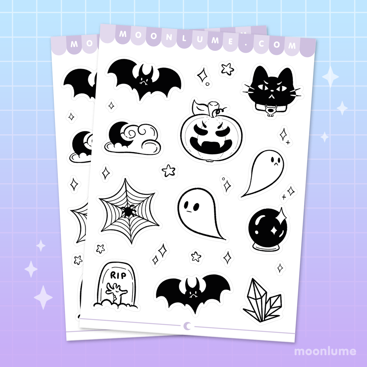 Black and White Halloween stickers - matte vinyl sticker sheet – Moonlume