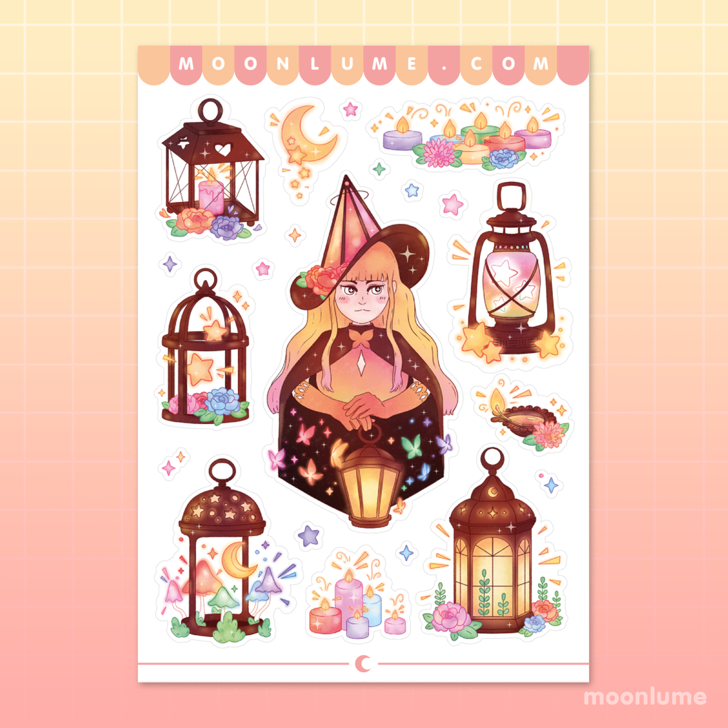 Lantern Lights & Witch - matte vinyl sticker sheet