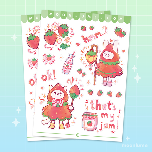Magical Strawberry Friends - matte vinyl sticker sheet