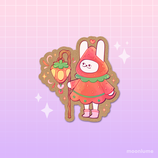 Strawberry Bunny Traveller with Lantern - kraft vinyl sticker