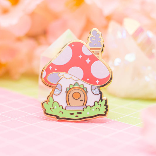 Tiny Forest - mushroom house enamel pin