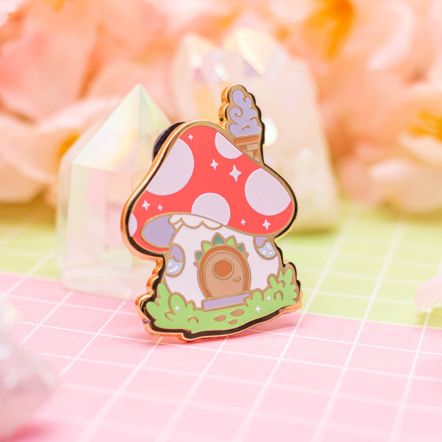 Tiny Forest - mushroom house enamel pin