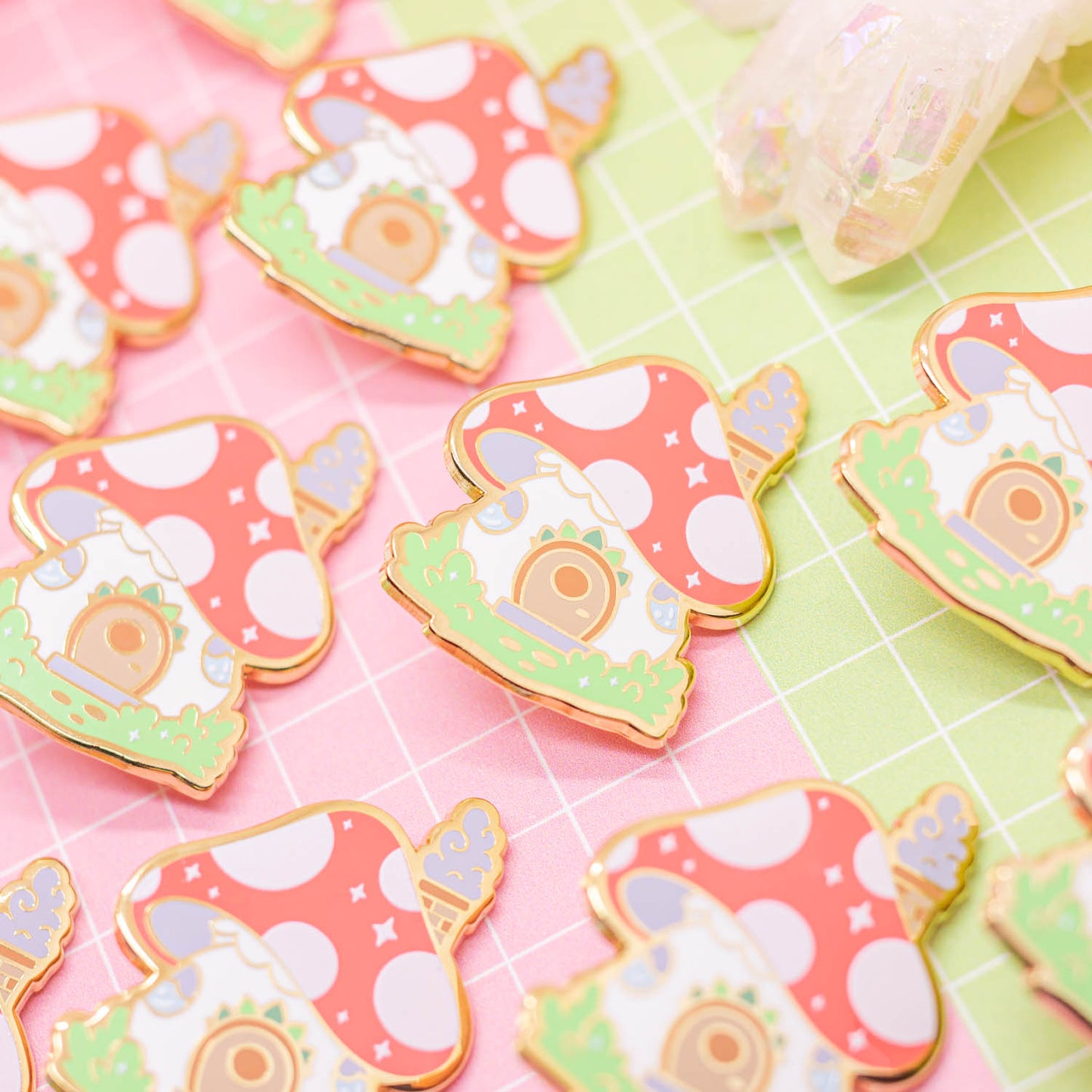 Tiny Forest - mushroom house enamel pin