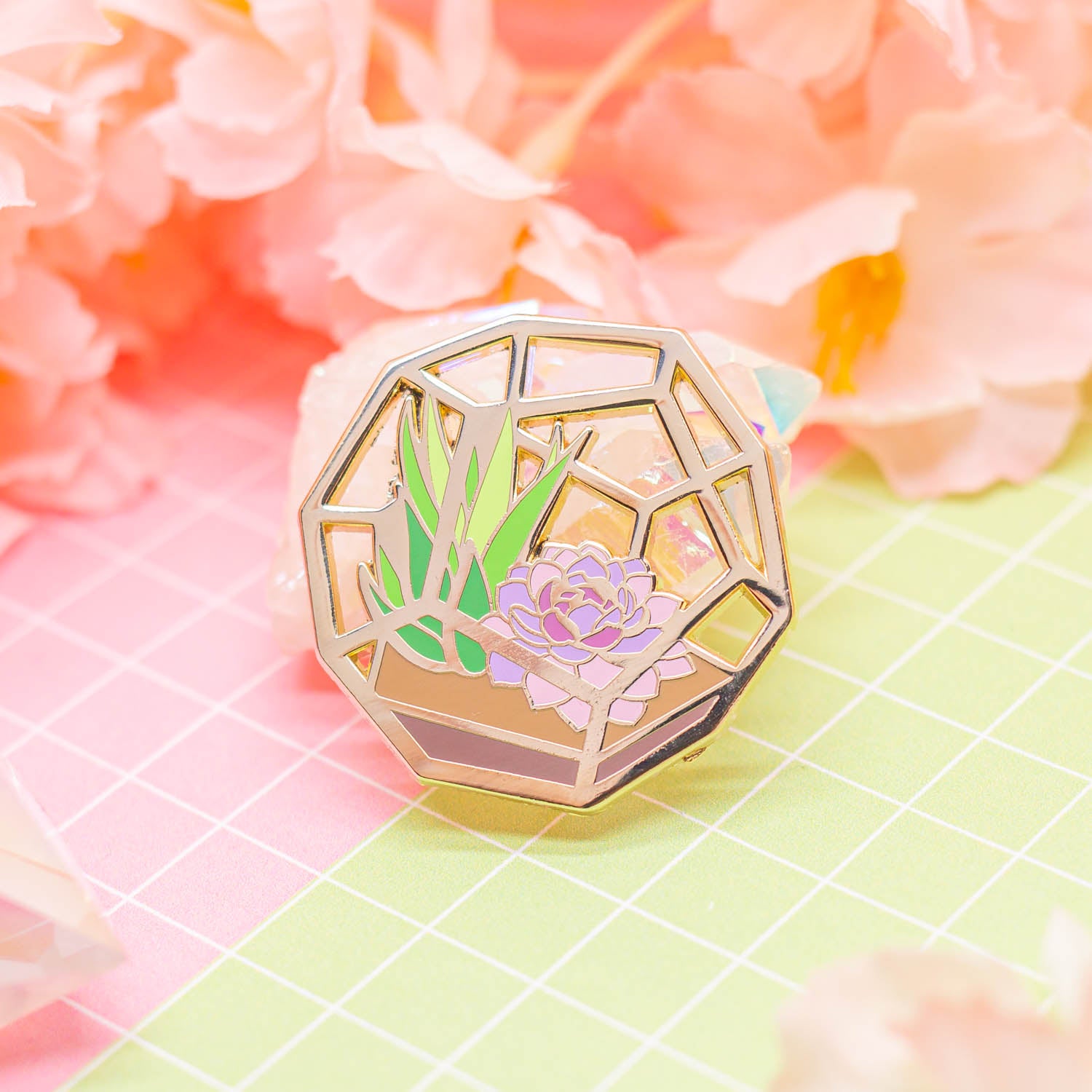 succulent lapel pin TERRA - Succulent terrarium enamel pin