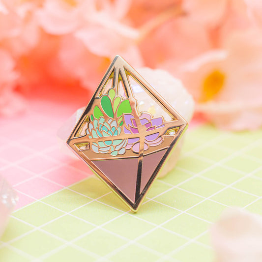 TERRA - Succulent terrarium enamel pin - diamond