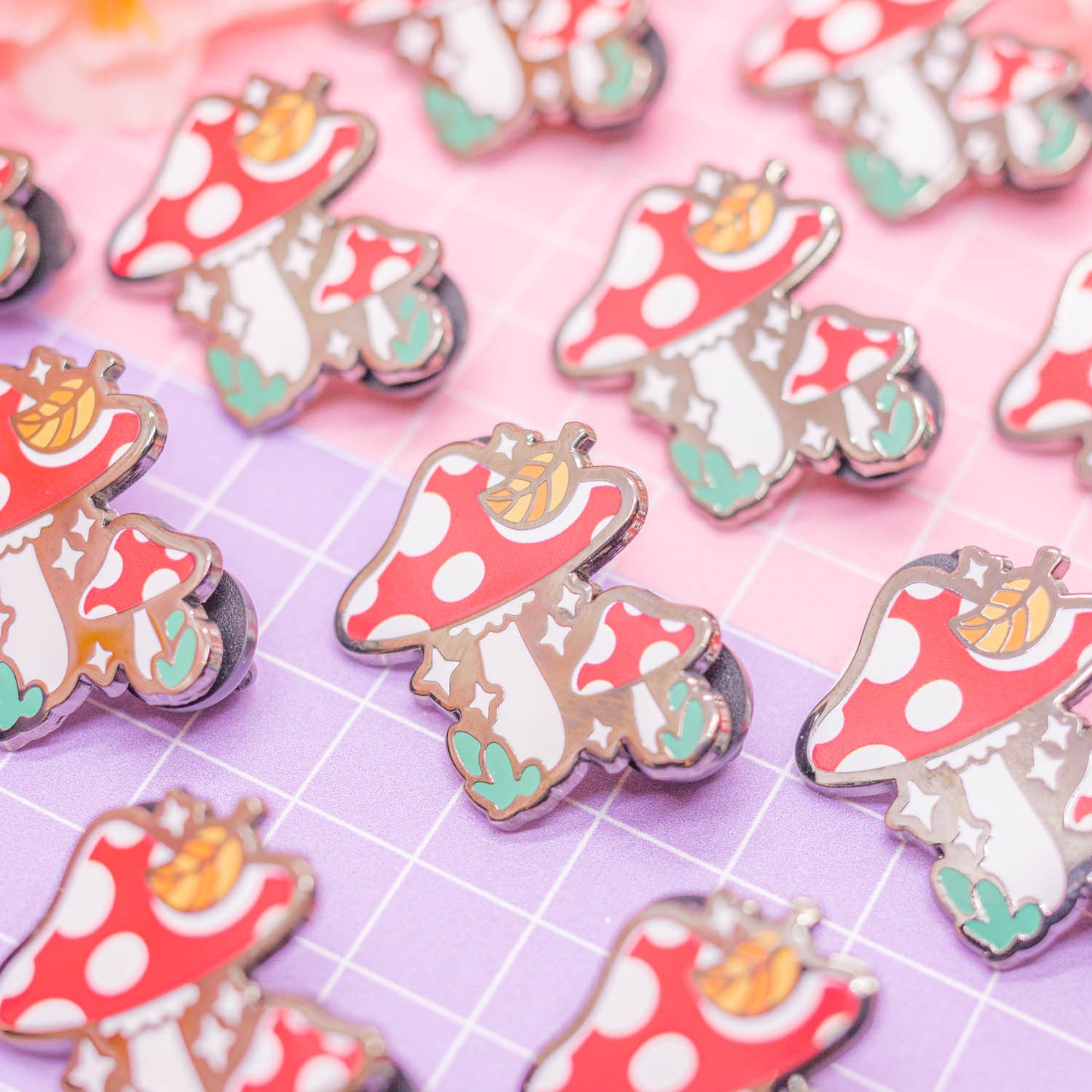 Spooky Town - autumn mushrooms enamel pin