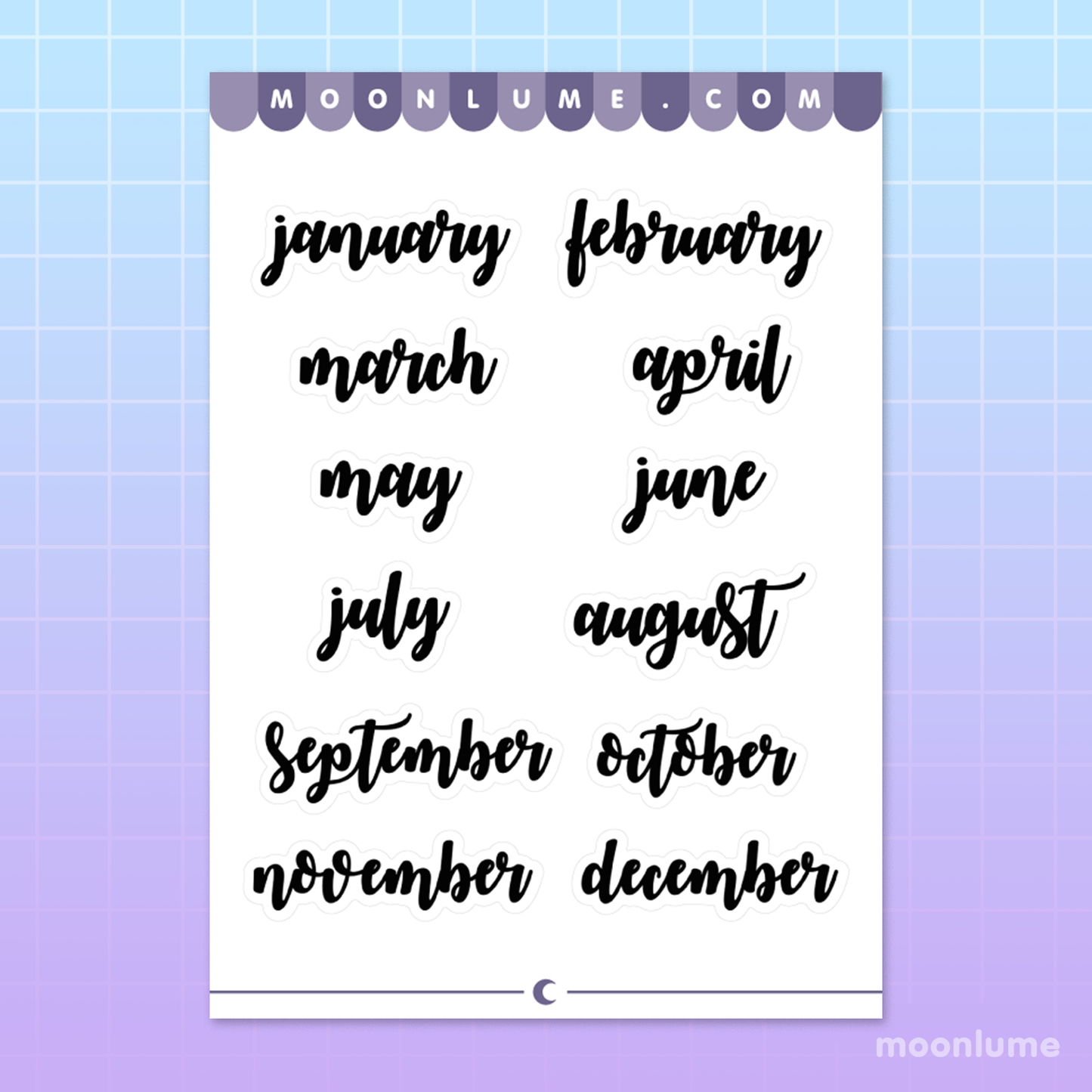 Months of the Year planner stickers - matte vinyl sticker sheet
