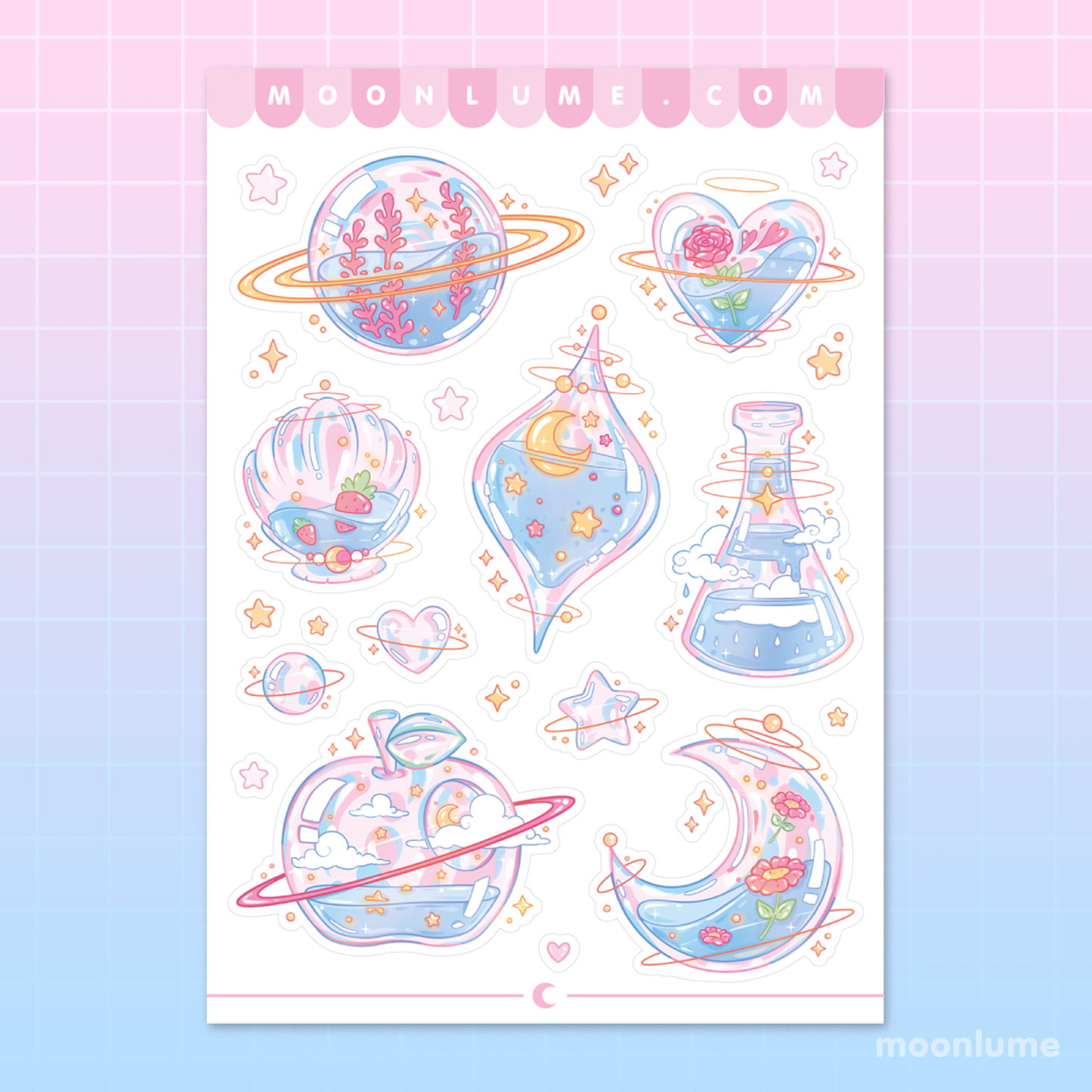 Aesthetic Glass Planets - matte vinyl sticker sheet