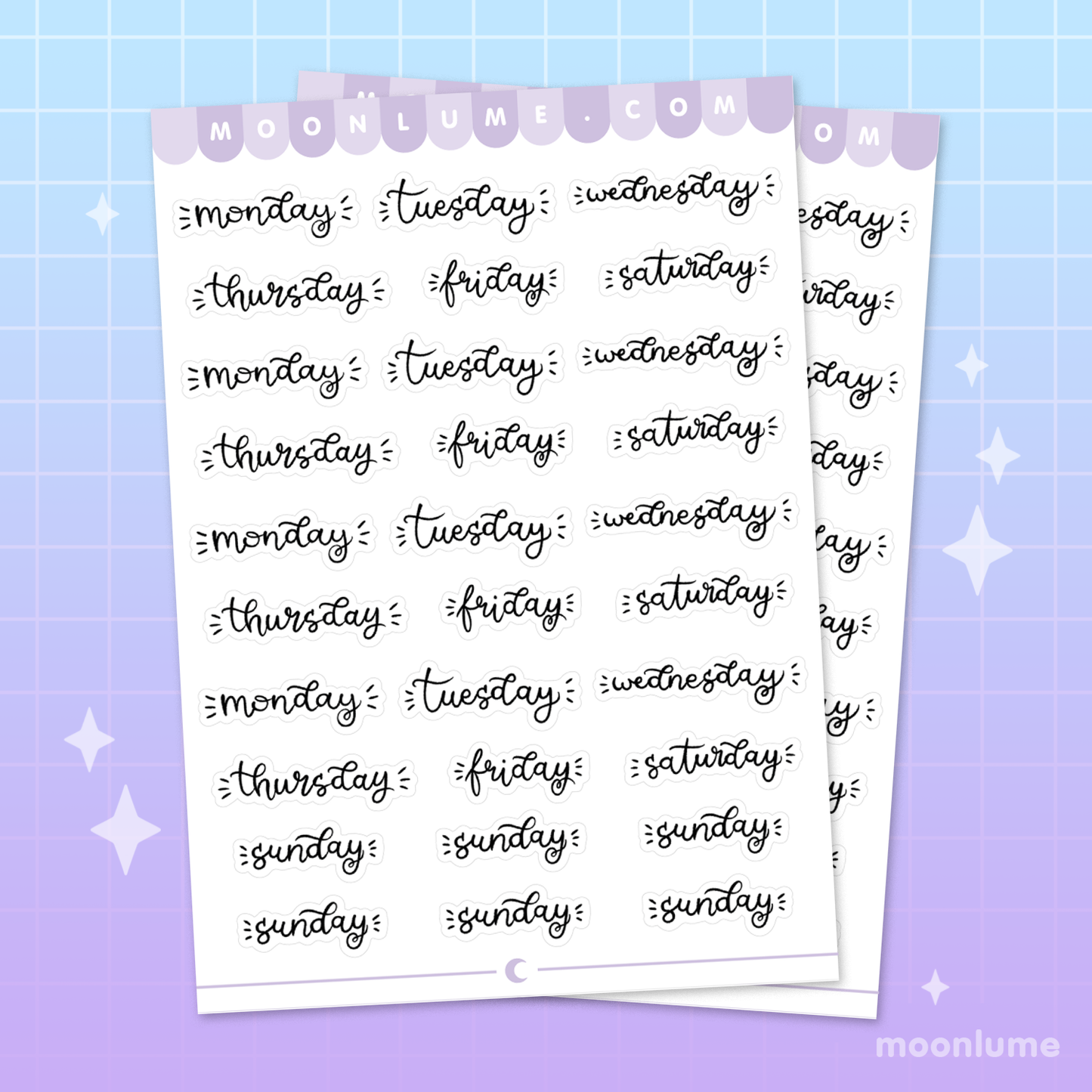 Days of the Week - weekdays matte vinyl sticker sheet
