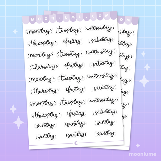 Days of the Week - weekdays matte vinyl sticker sheet