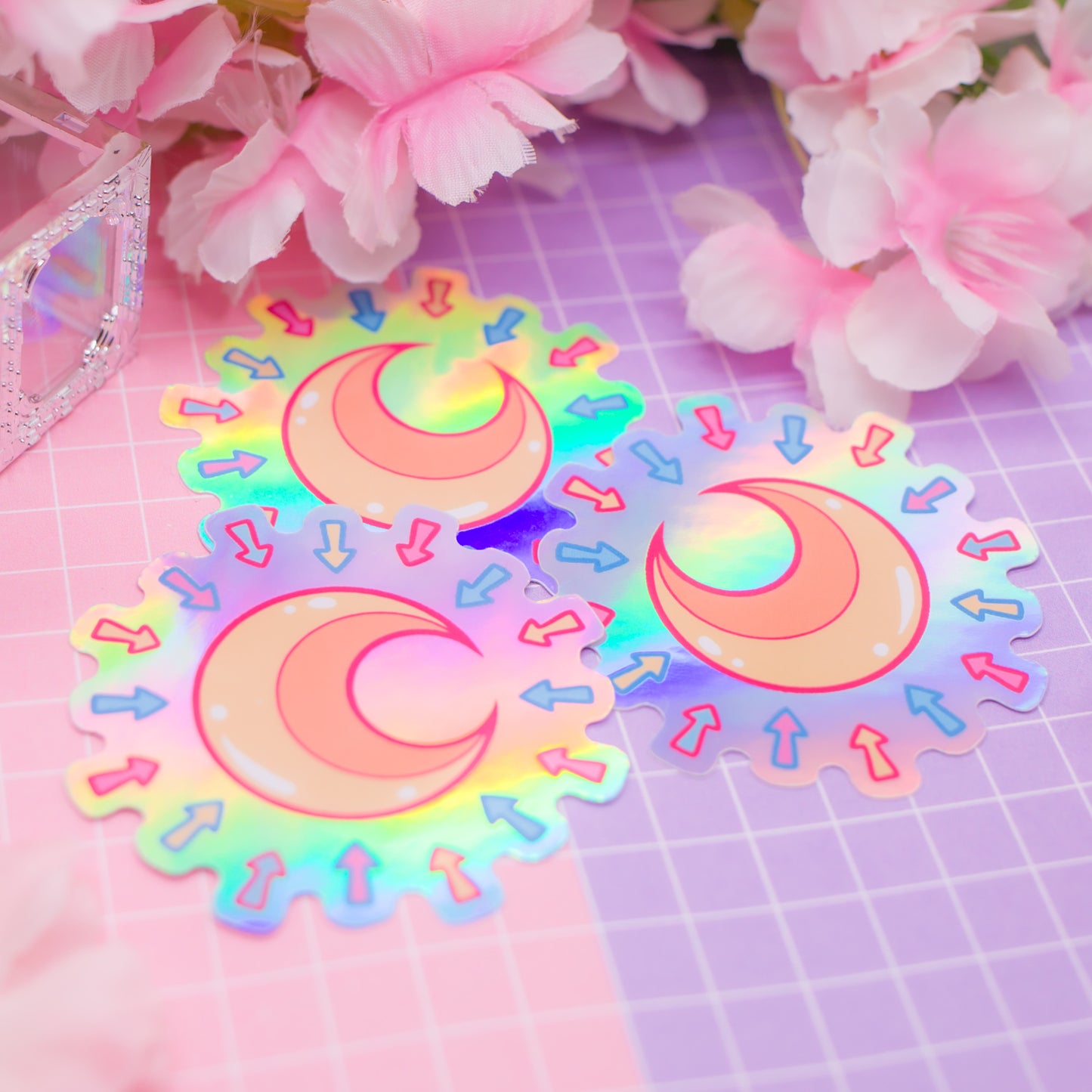 Pointy Moon holographic vinyl sticker