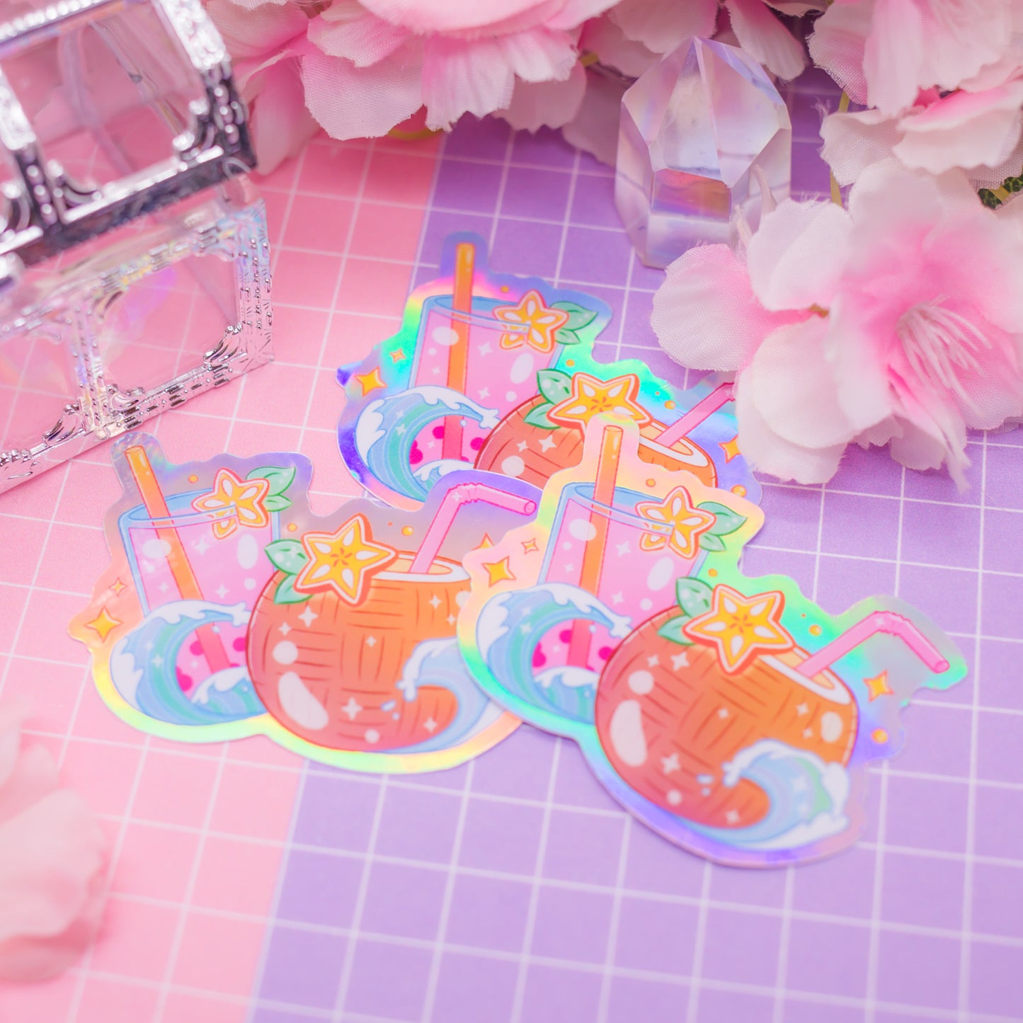 Tropical Drinks holographic vinyl sticker
