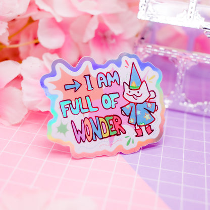 "I am full of WONDER" wizard cat holographic vinyl sticker