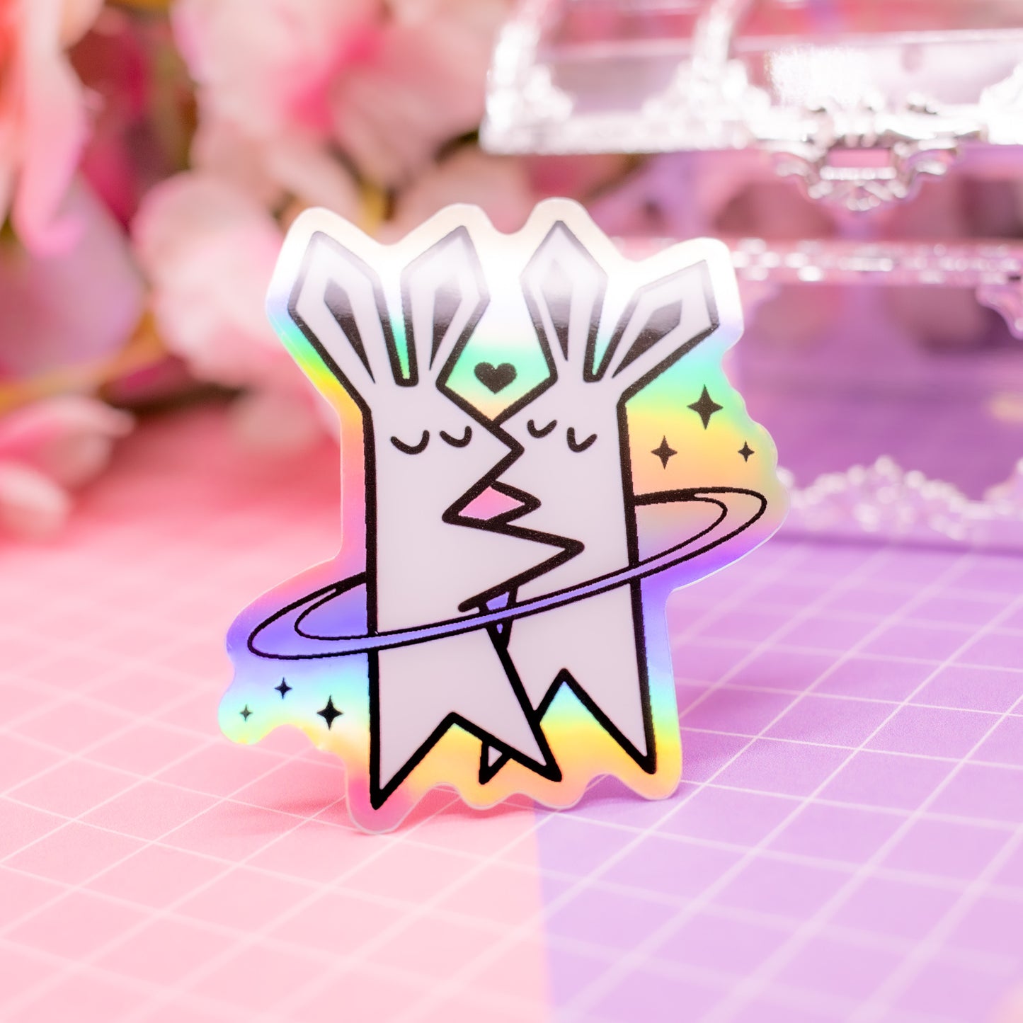 Bunnies in Love holographic vinyl sticker