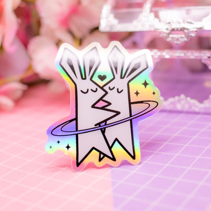 Bunnies in Love holographic vinyl sticker
