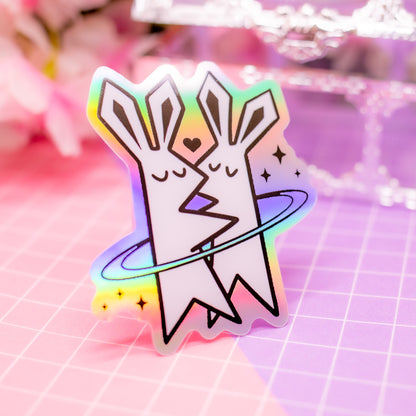 Bunnies in Love holographic vinyl sticker