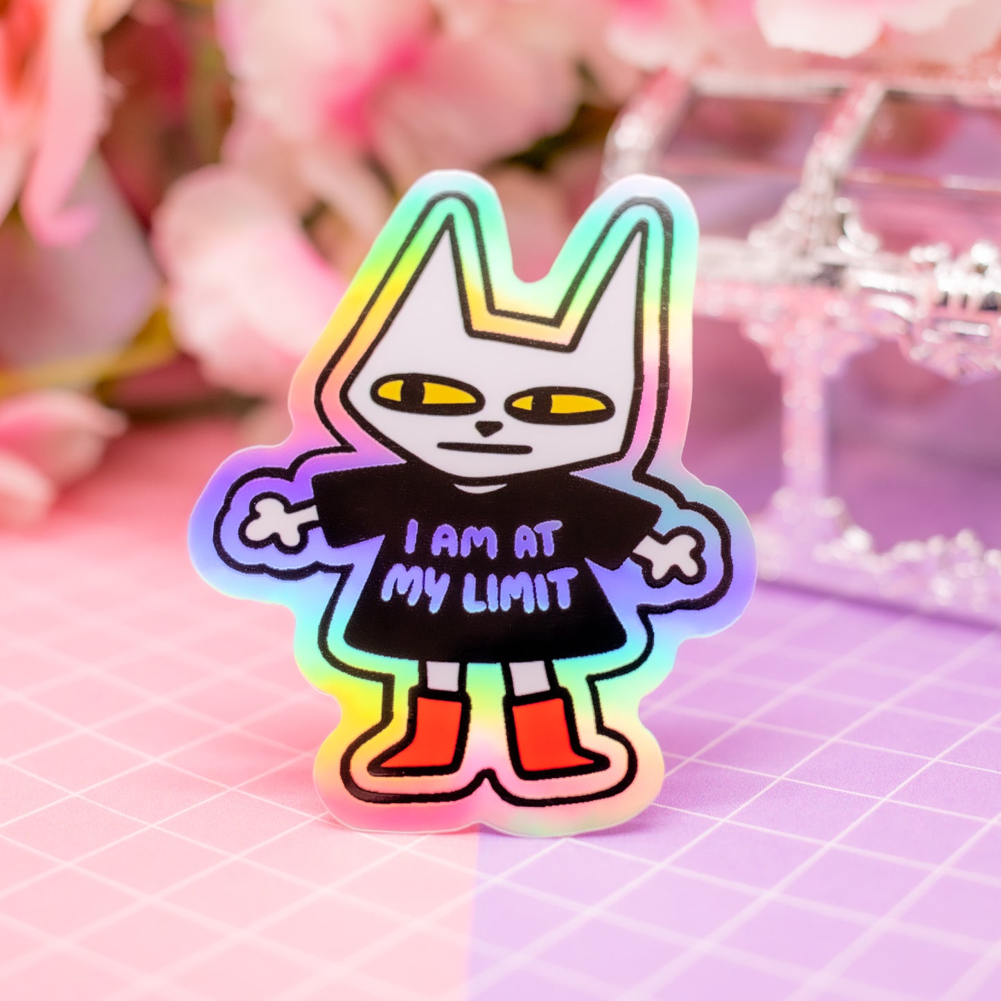 "I am at my LIMIT" cat holographic vinyl sticker