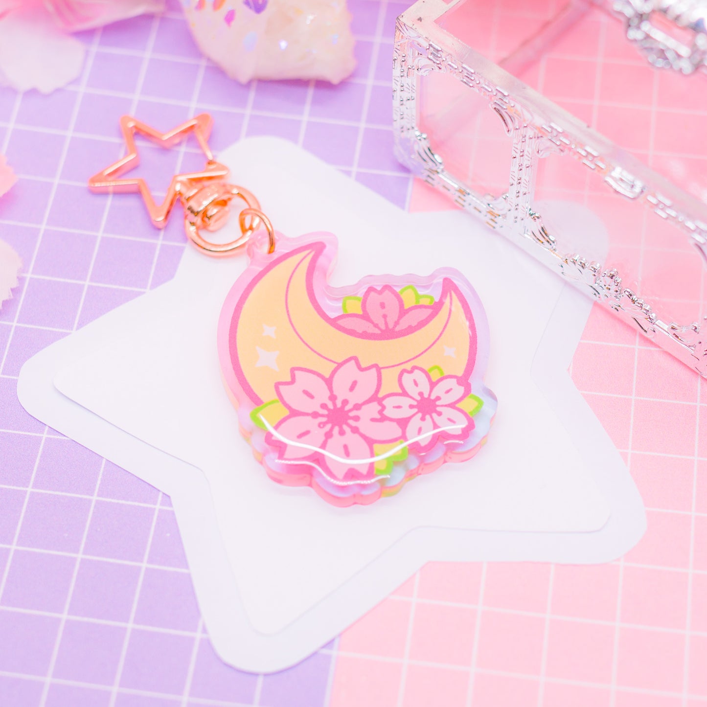 Sakura Season - Cherry Blossom Moon acrylic charm / keychain (gradient acrylic)