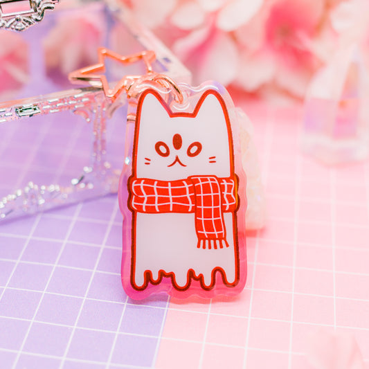 Spooky Town - Cat Ghost acrylic charm / keychain (gradient acrylic)