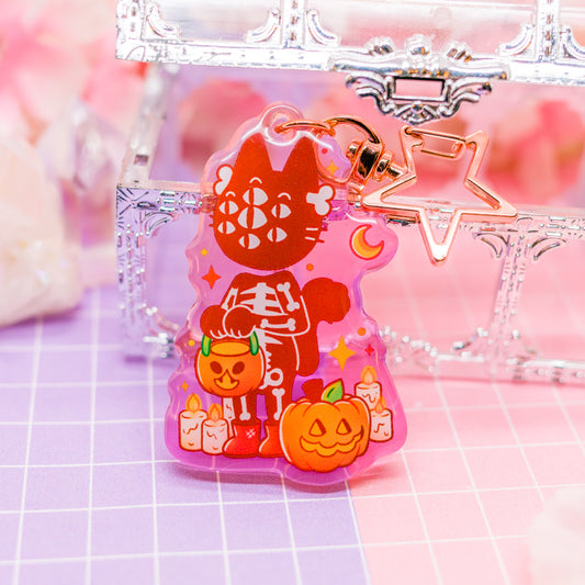 Spooky Town - Skeleton Cat acrylic charm / keychain (gradient acrylic)