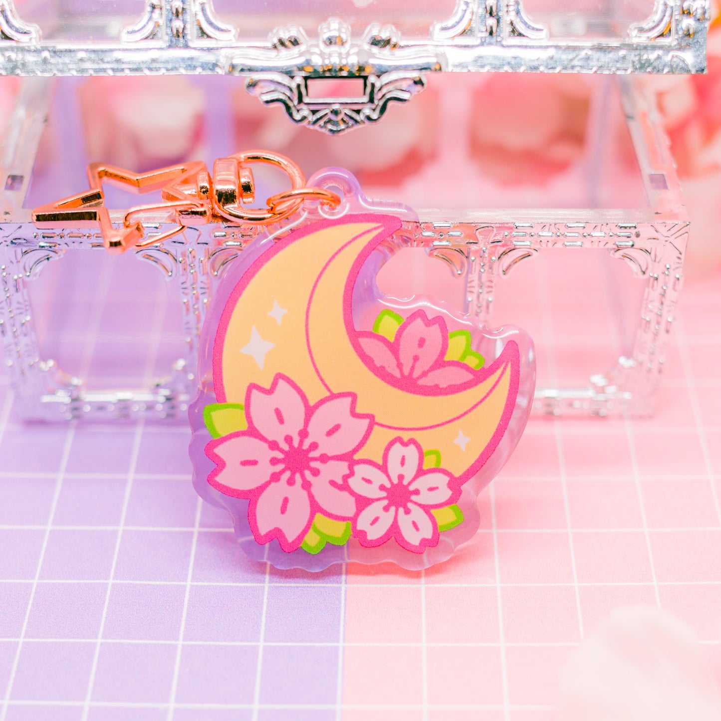 Sakura Season - Cherry Blossom Moon acrylic charm / keychain (gradient acrylic)