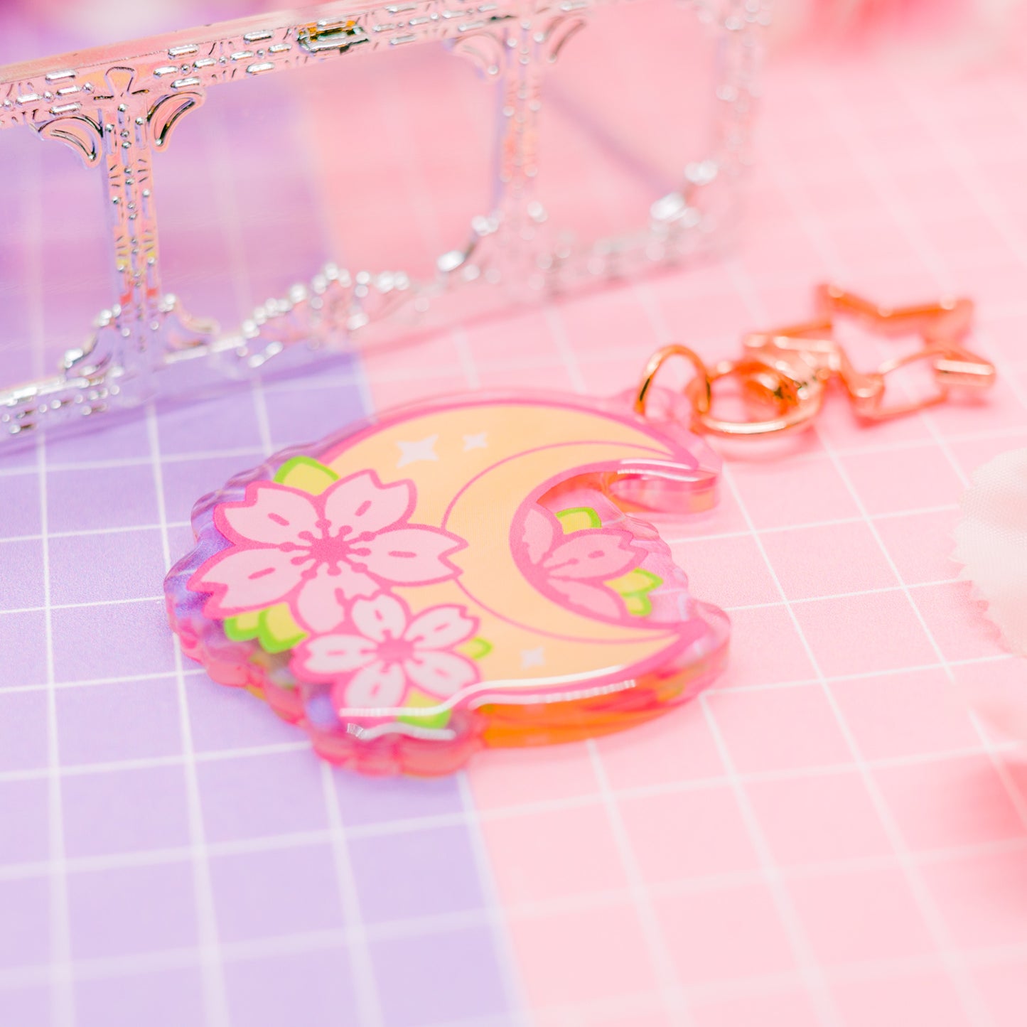 Sakura Season - Cherry Blossom Moon acrylic charm / keychain (gradient acrylic)