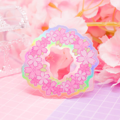 Cherry Blossom Wreath / Ring - holographic vinyl sticker