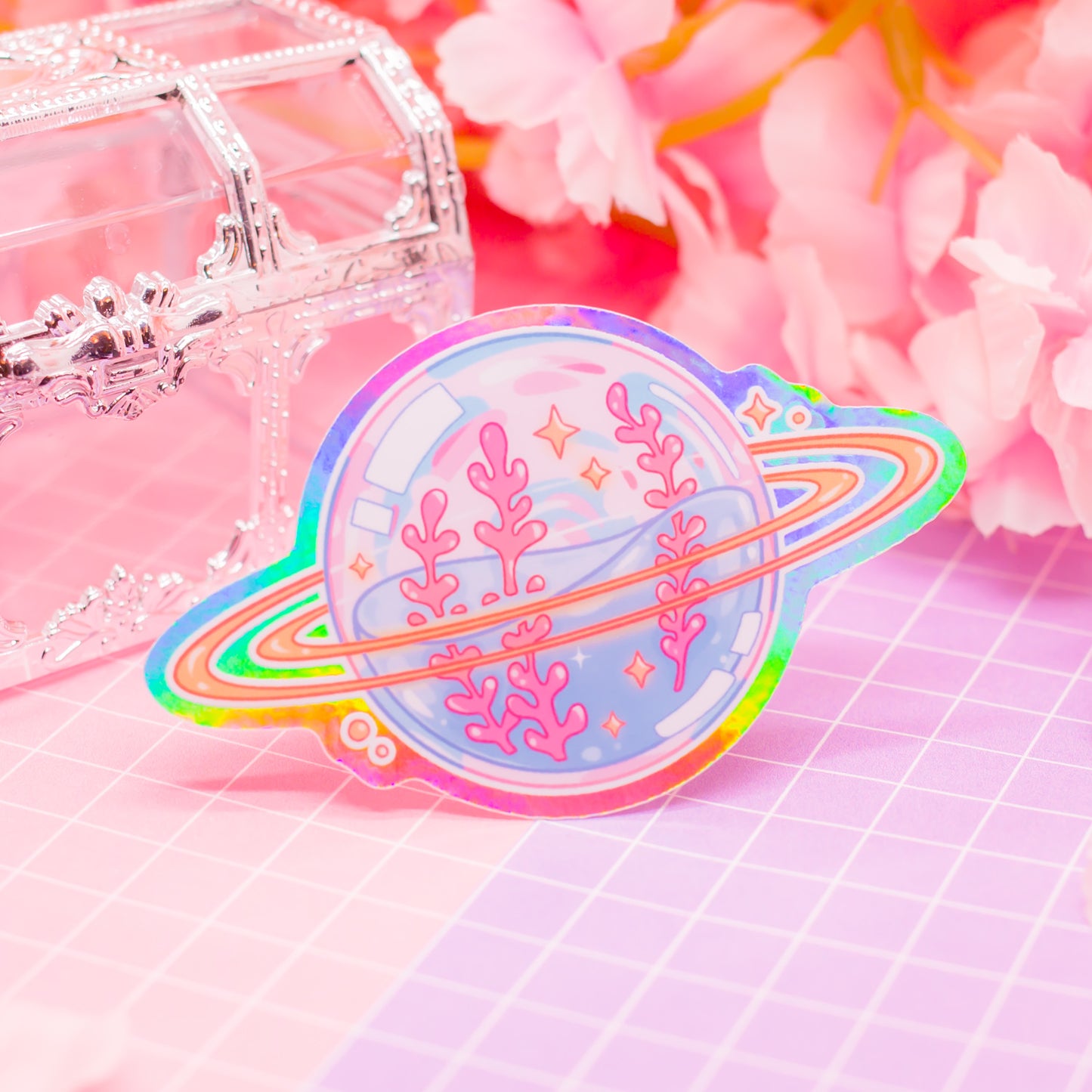 Coral Glass Planet - holographic vinyl sticker