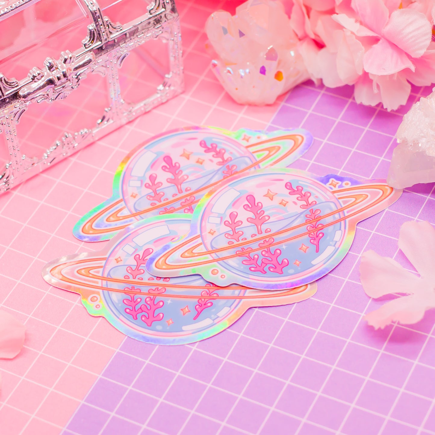 Coral Glass Planet - holographic vinyl sticker