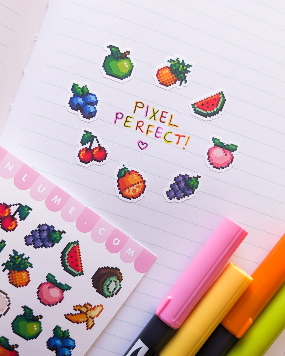 Pixel Fruit - matte vinyl sticker sheet