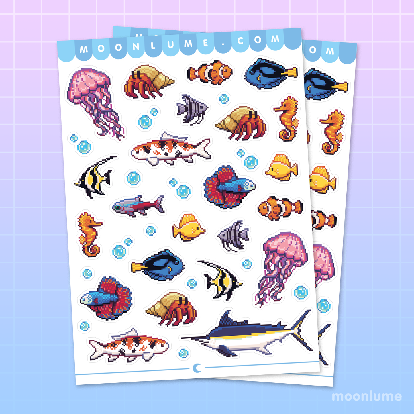 Pixel Fish - matte vinyl sticker sheet