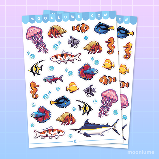 Pixel Fish - matte vinyl sticker sheet