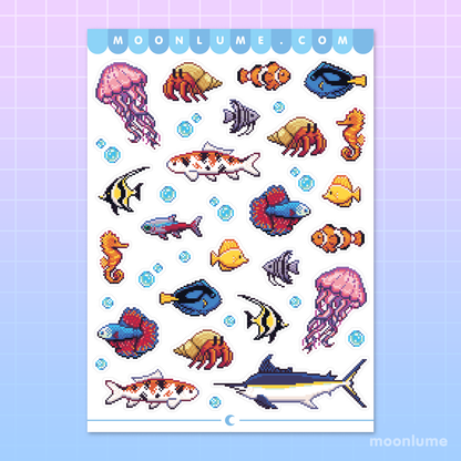 Pixel Fish - matte vinyl sticker sheet